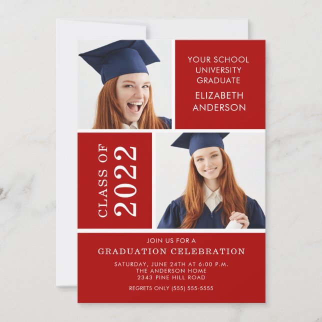 Photo Graduation Invitation ~Classy Red & White (Front)