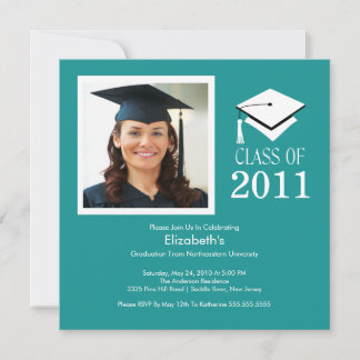 Photo Graduation Invitation Classy Turquoise White