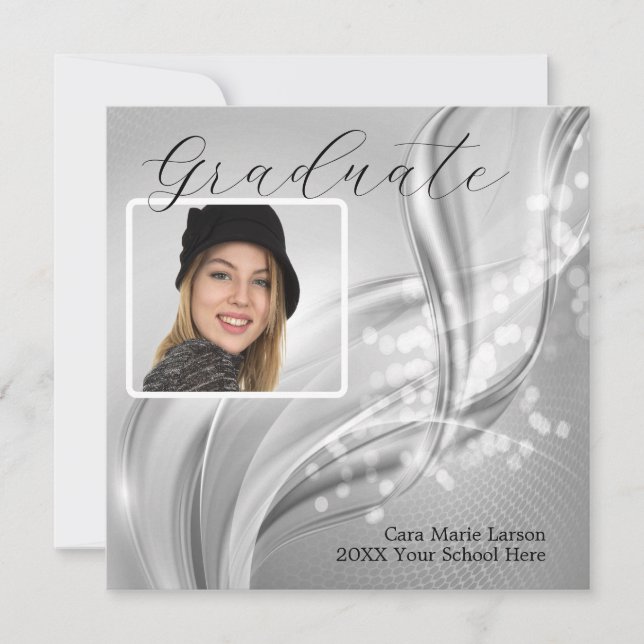 Photo Graduation Luxury Silver Metallic Invitation (Front)