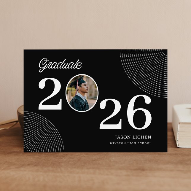 Photo Graduation Modern Script Black and White Announcement (Creator Uploaded)