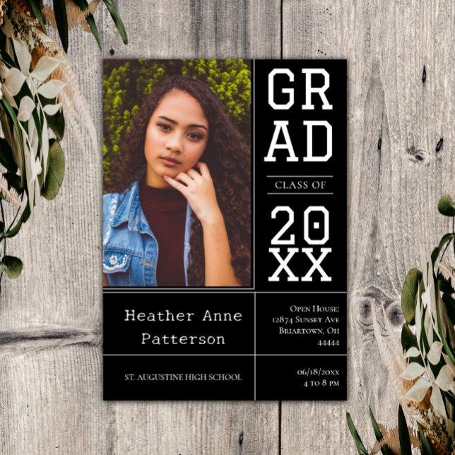Photo Graduation Open House | Black Invitation (Black Photo Graduation Open House Invitation)