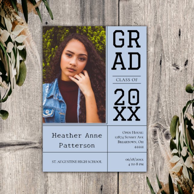 Photo Graduation Open House | Blue Invitation (Blue Photo Graduation Open House Invitation)
