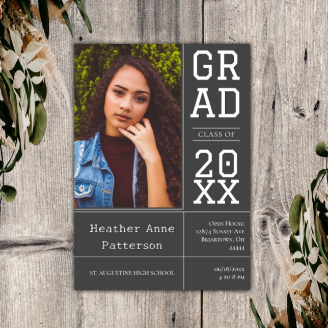 Photo Graduation Open House | Grey Invitation (Gray Photo Graduation Open House Invitation)