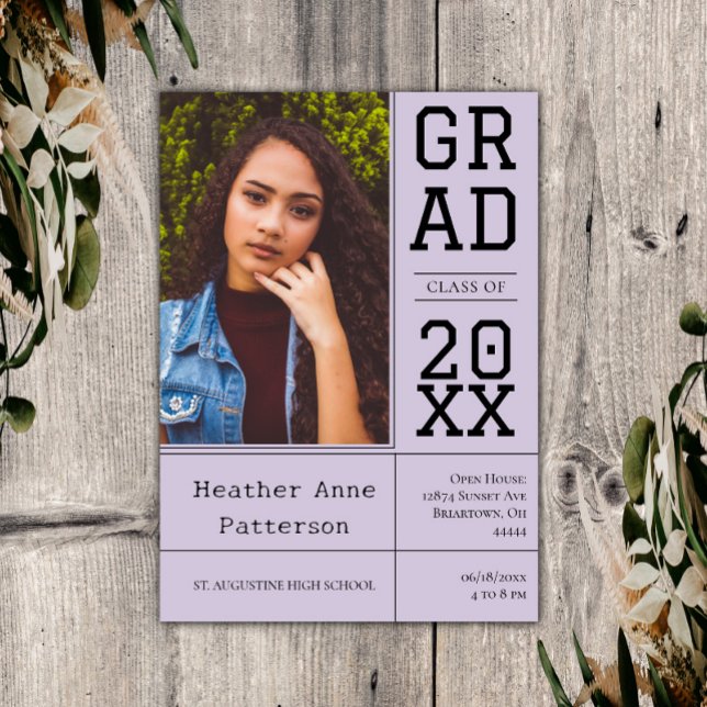 Photo Graduation Open House | Lavender Invitation (Lavender Photo Graduation Open House Invitation)