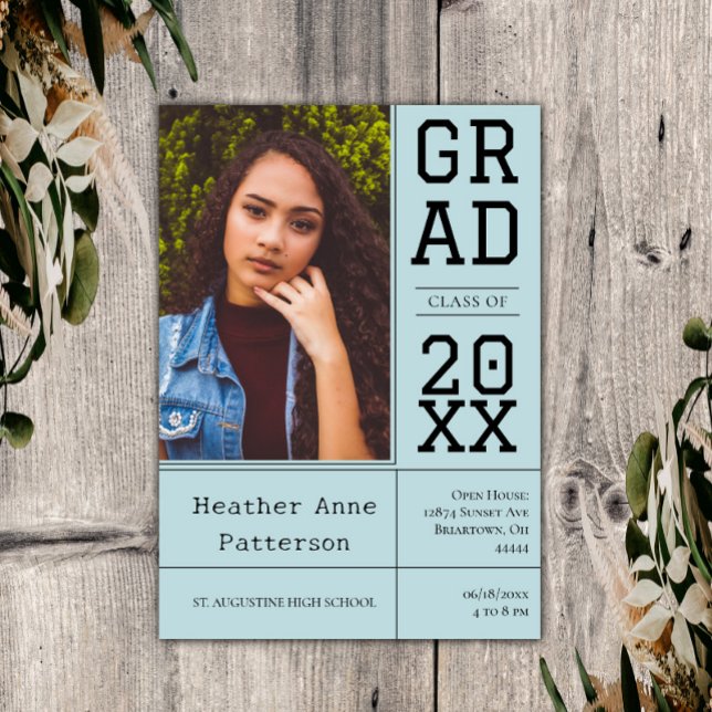 Photo Graduation Open House | Teal Invitation (Teal Photo Graduation Open House Invitation)