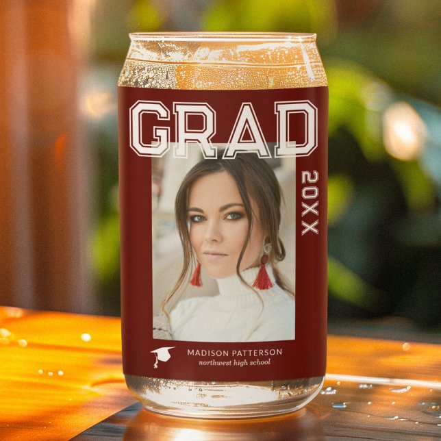 Photo Graduation Party Elegant Modern Script Can Glass (Creator Uploaded)