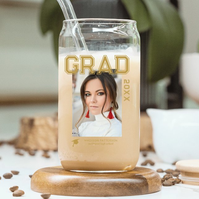 Photo Graduation Party Elegant Modern Script Can Glass (Creator Uploaded)