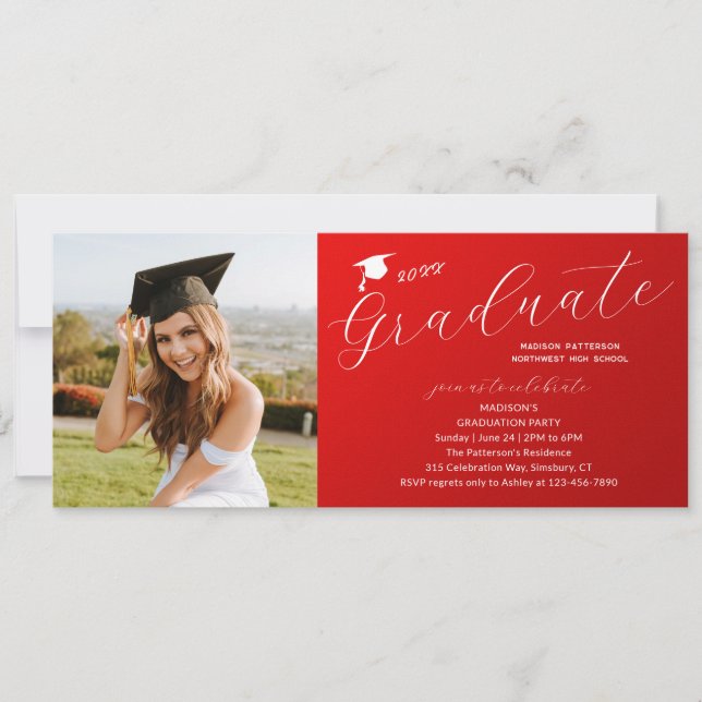 Photo Graduation Party Elegant Modern Script Invitation (Front)