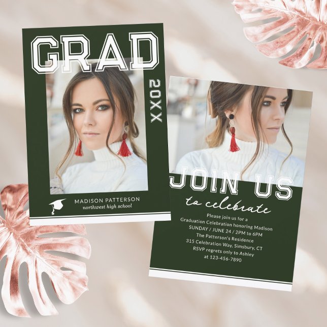Photo Graduation Party Elegant Modern Script Invitation (Creator Uploaded)