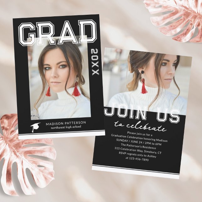 Photo Graduation Party Elegant Modern Script Invitation (Creator Uploaded)