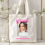 Photo Graduation Party Elegant Modern Script Tote<br><div class="desc">Photo Graduation Party Elegant Modern Script Tote Bag feature your favourite photo with the simple pink text "Grad (year)" and your name and personalised graduation details on the front. Perfect for the grad as a graduation gift or graduation party decor. Created by ©2023 Evco Studio www.zazzle.com/store/evcostudio</div>