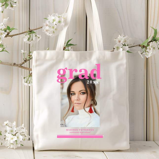 Photo Graduation Party Elegant Modern Script Tote (Creator Uploaded)