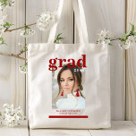 Photo Graduation Party Elegant Modern Script Tote Bag<br><div class="desc">Photo Graduation Party Elegant Modern Script Tote Bag feature your favourite photo with the simple burgundy red text "Grad (year)" and your name and personalised graduation details on the front. Perfect for the grad as a graduation gift or graduation party decor. Created by ©2023 Evco Studio www.zazzle.com/store/evcostudio</div>