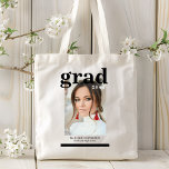 Photo Graduation Party Elegant Modern Script Tote Bag<br><div class="desc">Photo Graduation Party Elegant Modern Script Tote Bag feature your favourite photo with the simple black text "Grad (year)" and your name and personalised graduation details on the front. Perfect for the grad as a graduation gift or graduation party decor. Created by ©2023 Evco Studio www.zazzle.com/store/evcostudio</div>