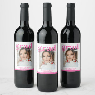 Photo Graduation Party Elegant Modern Script Wine Label