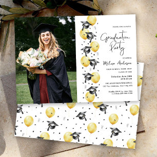 Photo Graduation Party Hats with balloons Invitation