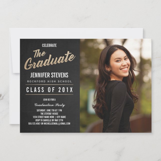 Photo Graduation Party Invitation | Chalkboard (Front)