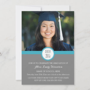 Photo Graduation Party Invitation Grey Blue