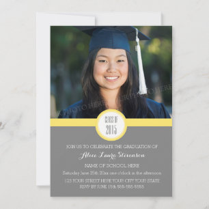 Photo Graduation Party Invitation Grey Yellow