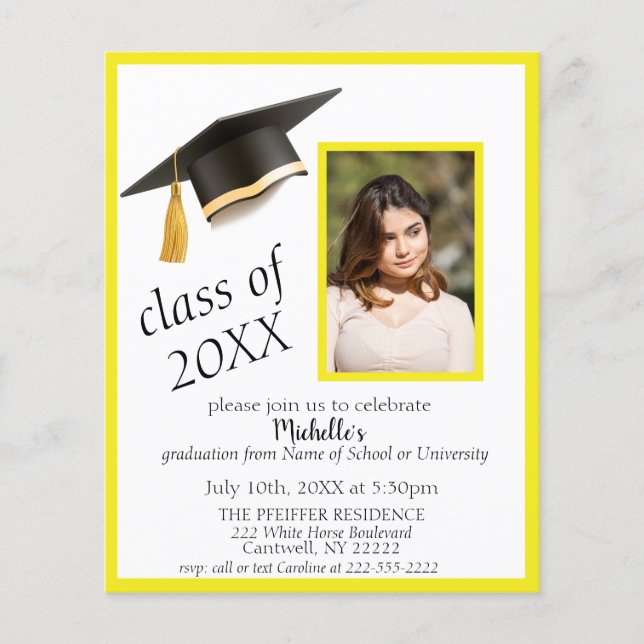 Photo Graduation Party Invitation in Yellow Budget Flyer (Front)
