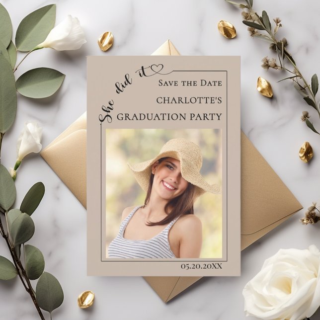 Photo Graduation party mocha beige Save the Date (Creator Uploaded)