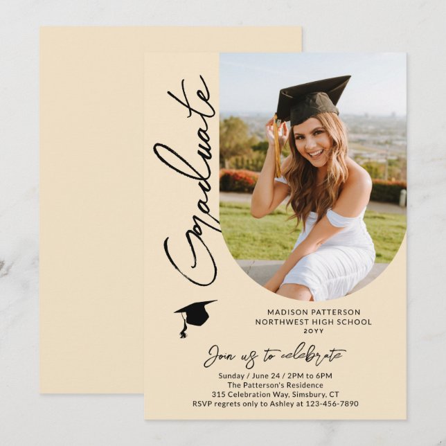 Photo Graduation Party Modern Elegant Script Invitation (Front/Back)