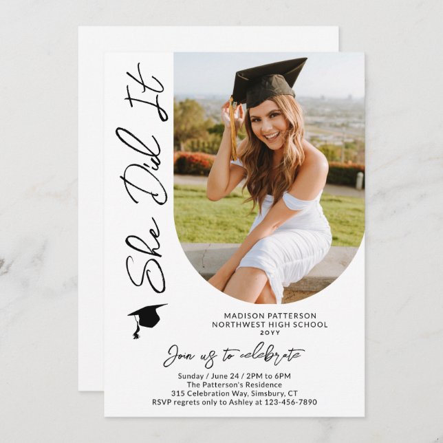 Photo Graduation Party Modern Elegant Script Invitation (Front/Back)