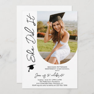 Photo Graduation Party Modern Elegant Script Invitation