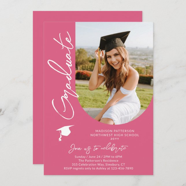 Photo Graduation Party Modern Elegant Script Invitation (Front/Back)