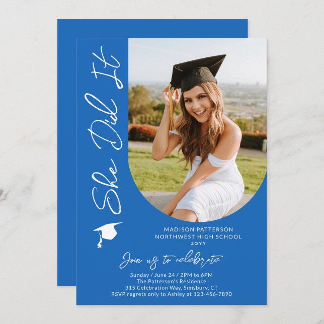 Photo Graduation Party Modern Elegant Script Invitation (Front/Back)