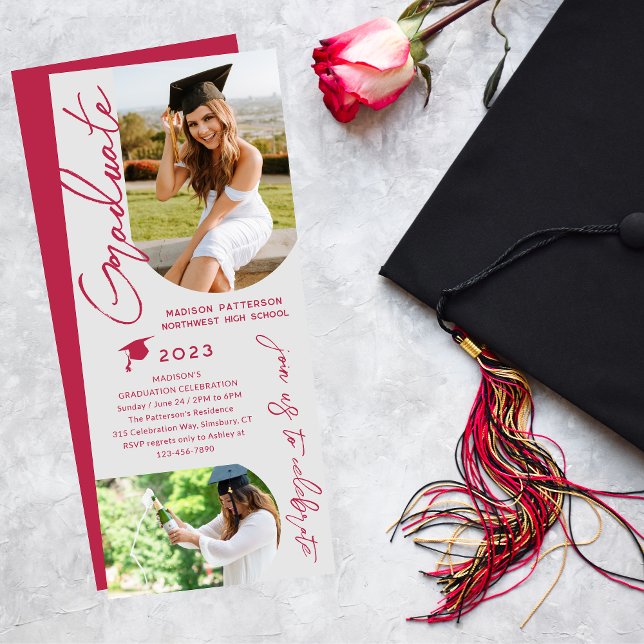 Photo Graduation Party Modern Elegant Script Invitation (Creator Uploaded)