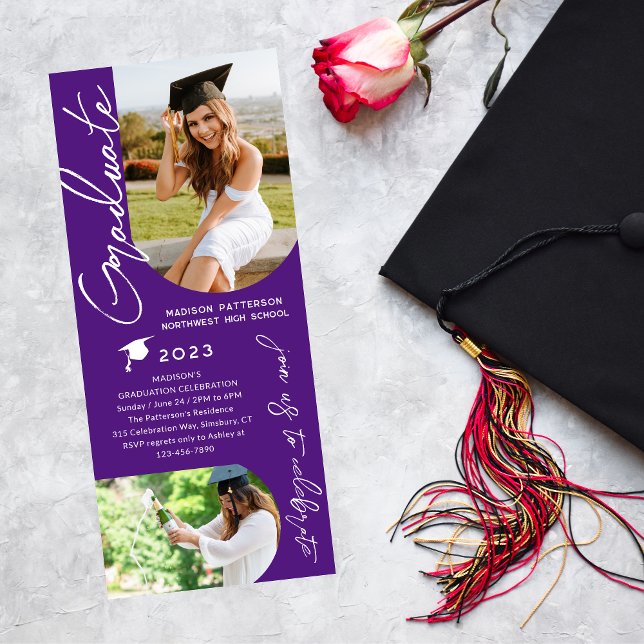 Photo Graduation Party Modern Elegant Script Invitation (Creator Uploaded)