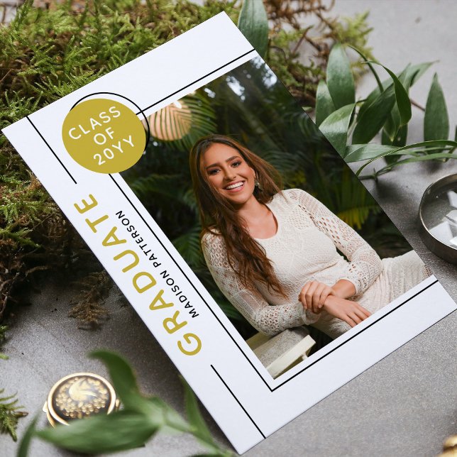 Photo Graduation Party Modern Script Black Gold (Creator Uploaded)