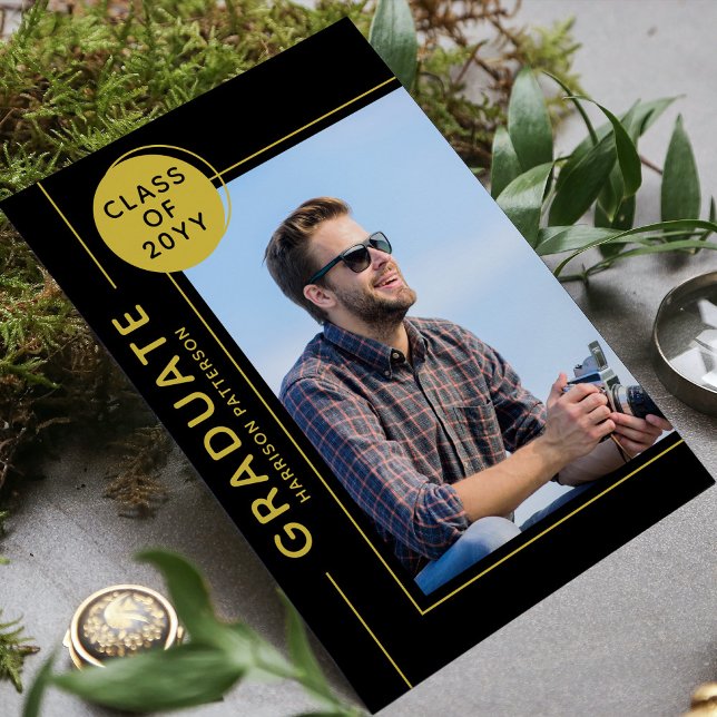 Photo Graduation Party Modern Script Black Gold (Creator Uploaded)