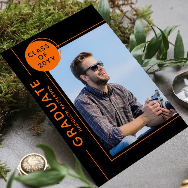 Photo Graduation Party Modern Script Black Orange (Creator Uploaded)