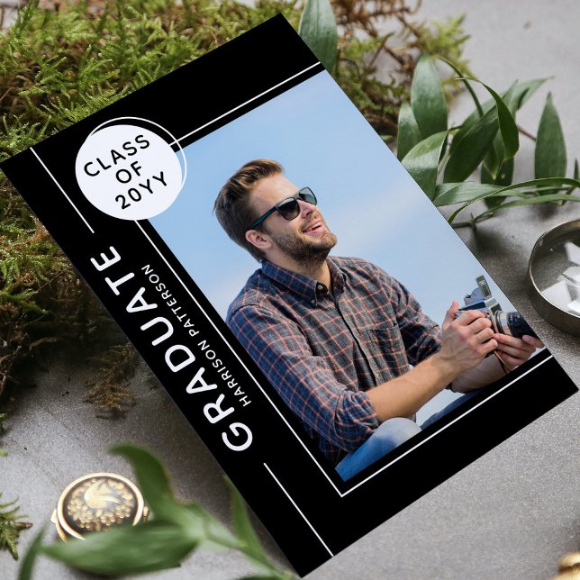 Photo Graduation Party Modern Script Black White (Creator Uploaded)