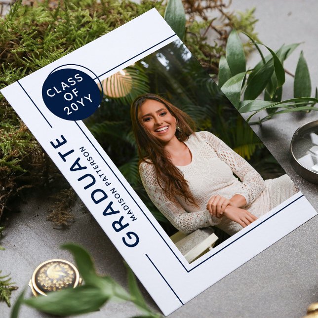 Photo Graduation Party Modern Script Blue White (Creator Uploaded)