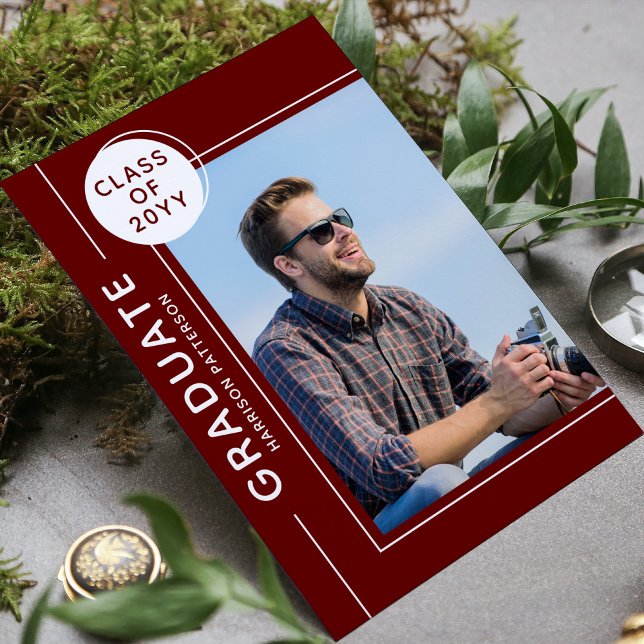 Photo Graduation Party Modern Script Burgundy (Creator Uploaded)