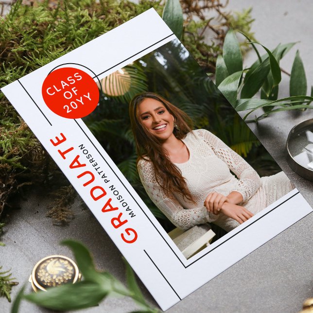 Photo Graduation Party Modern Script Red Gray (Creator Uploaded)