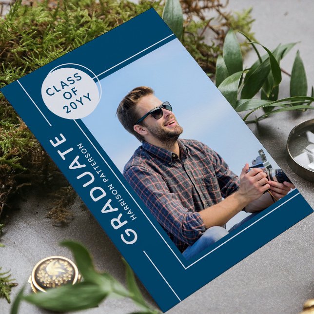 Photo Graduation Party Modern Script Silver Blue (Creator Uploaded)