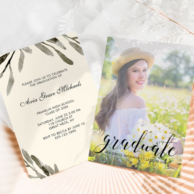 Photo Graduation Party Pretty Botanical Invitation (Creator Uploaded)