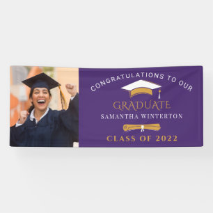  Photo Graduation Party Purple Gold Grad 2026 Banner