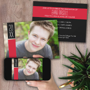 Photo Graduation Party - Red & Black Colour Block Invitation