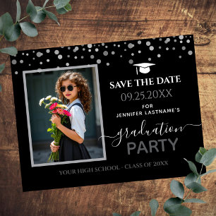Photo Graduation Party Save the Date Black Postcard