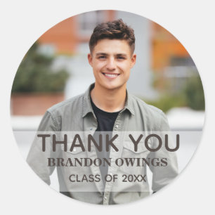 Photo Graduation Party Thank You Name Year Classi Classic Round Sticker