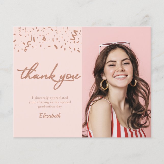 Photo Graduation Rose Gold Budget Thank You Card (Front)