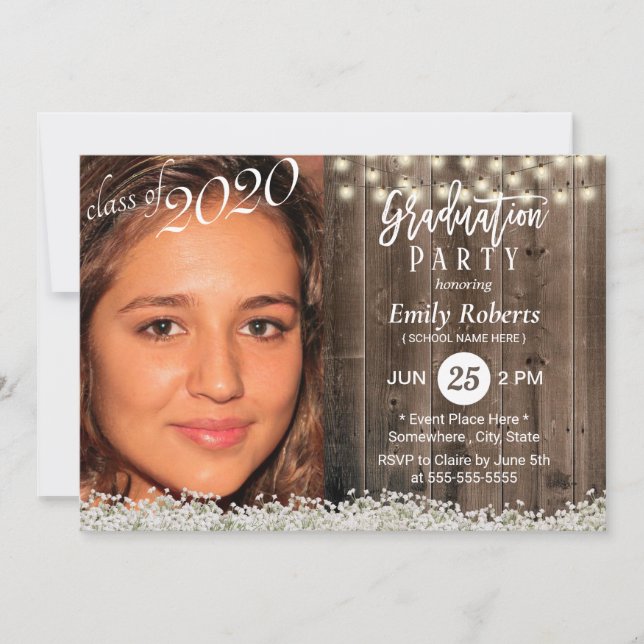 Photo Graduation Rustic Baby's Breath Floral Invitation (Front)