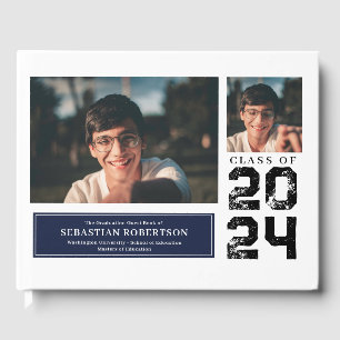Photo Graduation School Blue and White Guest Book