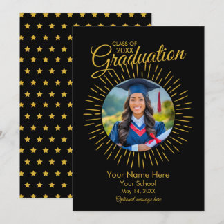 Photo Graduation Star Announcement (Black & Gold)