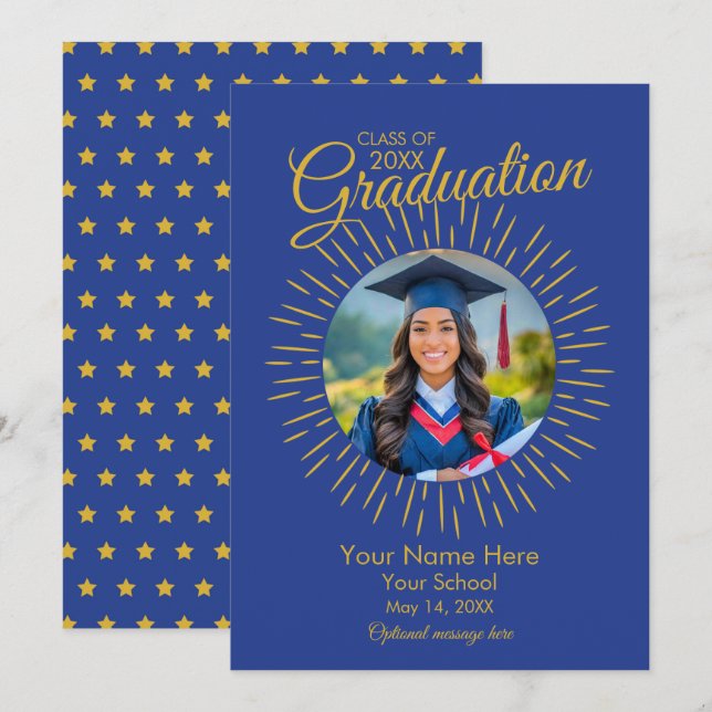 Photo Graduation Star Announcement (Blue & Gold) (Front/Back)